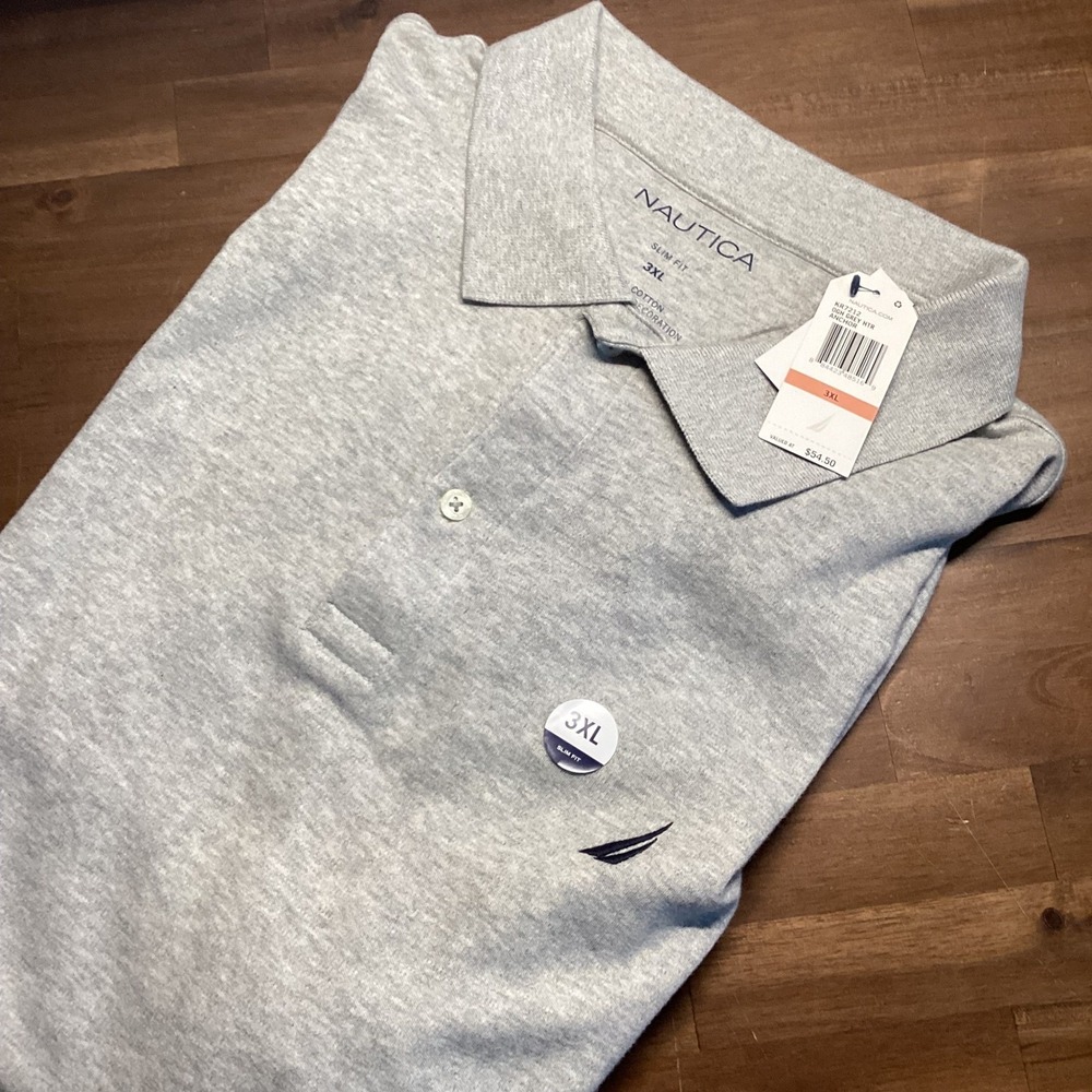 Nautica Mens Slim Fit Polo Shirt Gray 3XL 100 Cotton Short Sleeve
